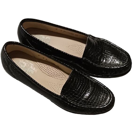 SAS Tripad 8 N Black Leather Alligator Embossed Shoes Narrow - Picture 1 of 8